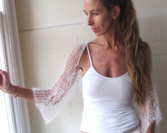 White Sheer Knit Bolero Shrug, Ivory, Ethereal, Bridal