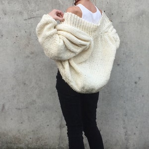 women's ivory chunky sweater, bomber jacket, hand knit, women's cardigan, women's sweater, alpaca mix, image 2