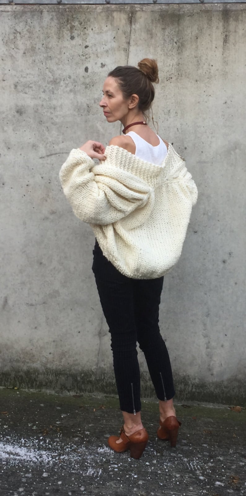 women's ivory chunky sweater, bomber jacket, hand knit, women's cardigan, women's sweater, alpaca mix, image 2