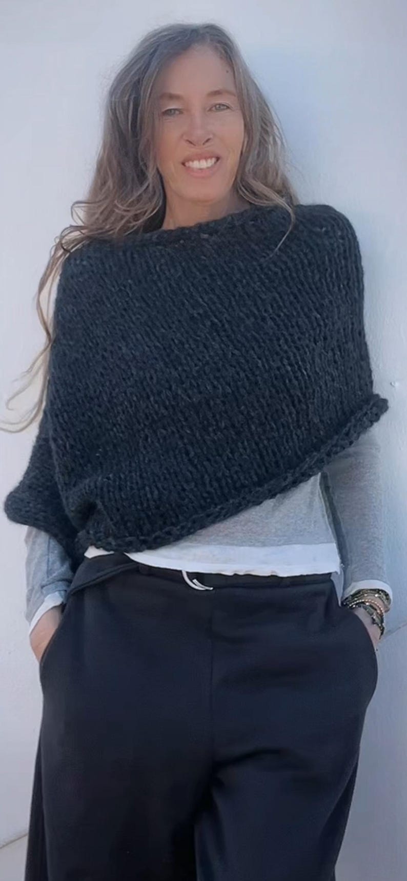 Charcoal Gray Alpaca poncho image 2