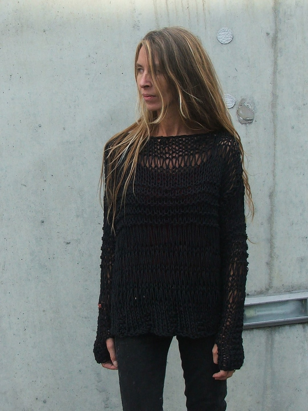 Cotton Sweater, Black Sweater, Black Cotton Thumb Hole Cotton Sweater, Black Sweater, Black Cotton Thumb Hole