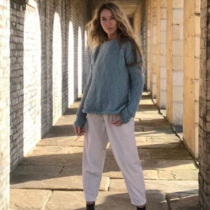 Handknit Alpaca Slouchy Sweater: Seafoam Blue Oversized Pullover image 2