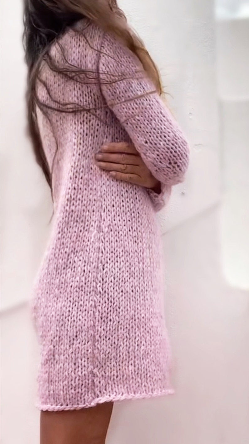 Pink Alpaca knit long sweater dress, slouchy with long slim sleeves sustainable ethical clothing image 4