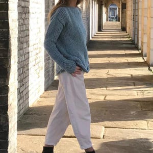 Handknit Alpaca Slouchy Sweater: Seafoam Blue Oversized Pullover image 3