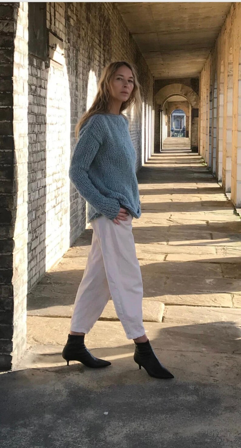 Handknit Alpaca Slouchy Sweater: Seafoam Blue Oversized Pullover image 3