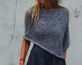 Poncho / Gray / alpaca / cover up / sustainable fashion / ethical handmade / hand knit / grey