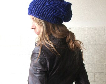 Blue hat, gorro grueso, vegano, Tejido a mano, LISTO PARA ENVIAR