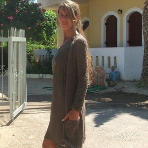Brown Long Line all season sweater, cardigan, with pockets