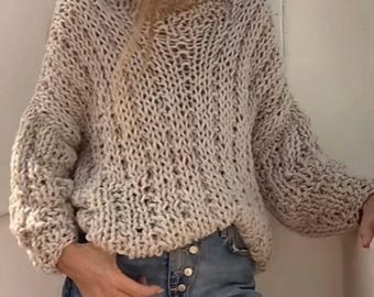 Pullover, Beige sweater Women's chunky over sized jumper Relaxed slouchy fit