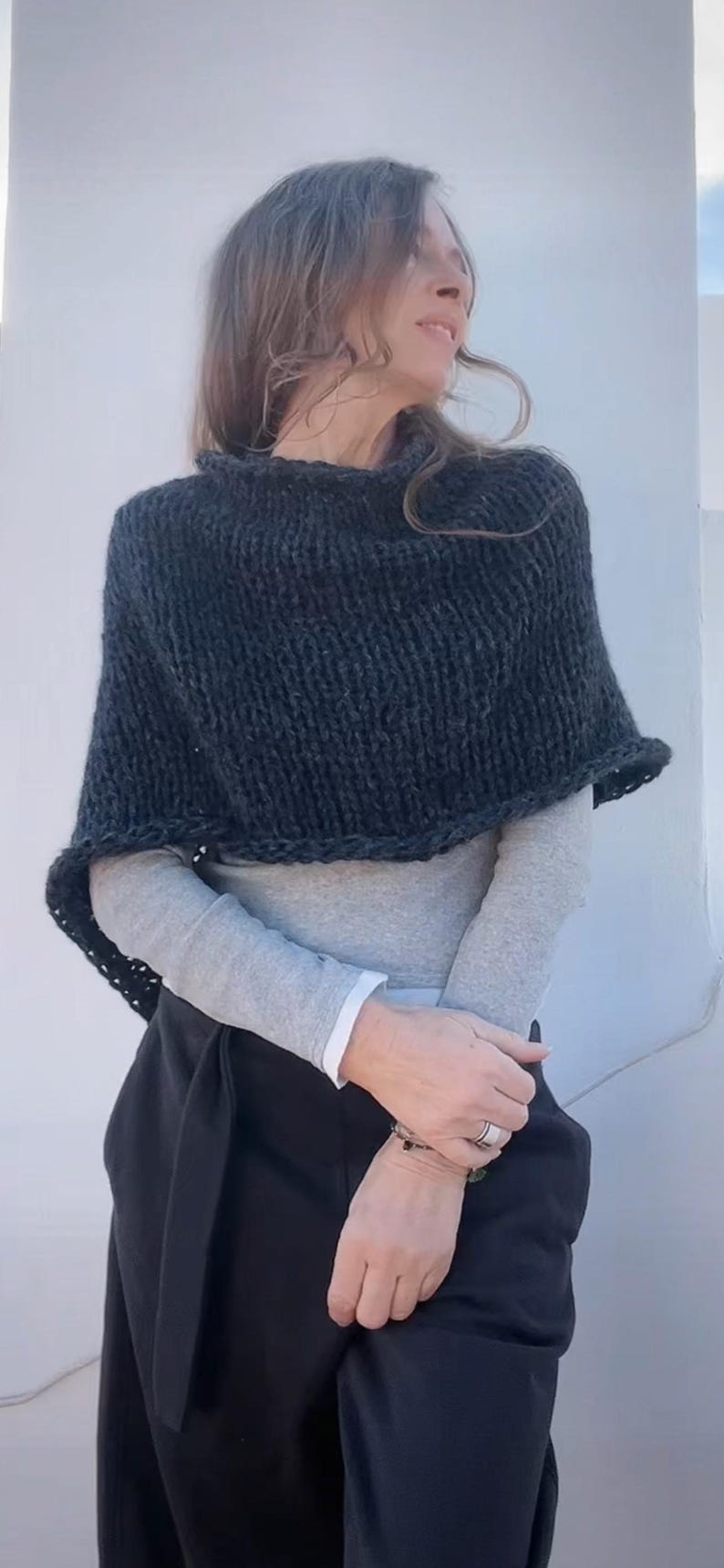 Charcoal Gray Alpaca poncho image 7