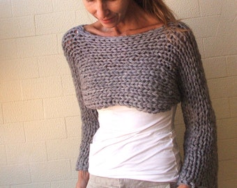 Gray Alpaca Chunky knit, shrug cropped sweater