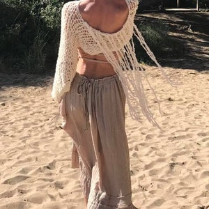 Crop top open back with fringe detail gray sweater beach wear image 6