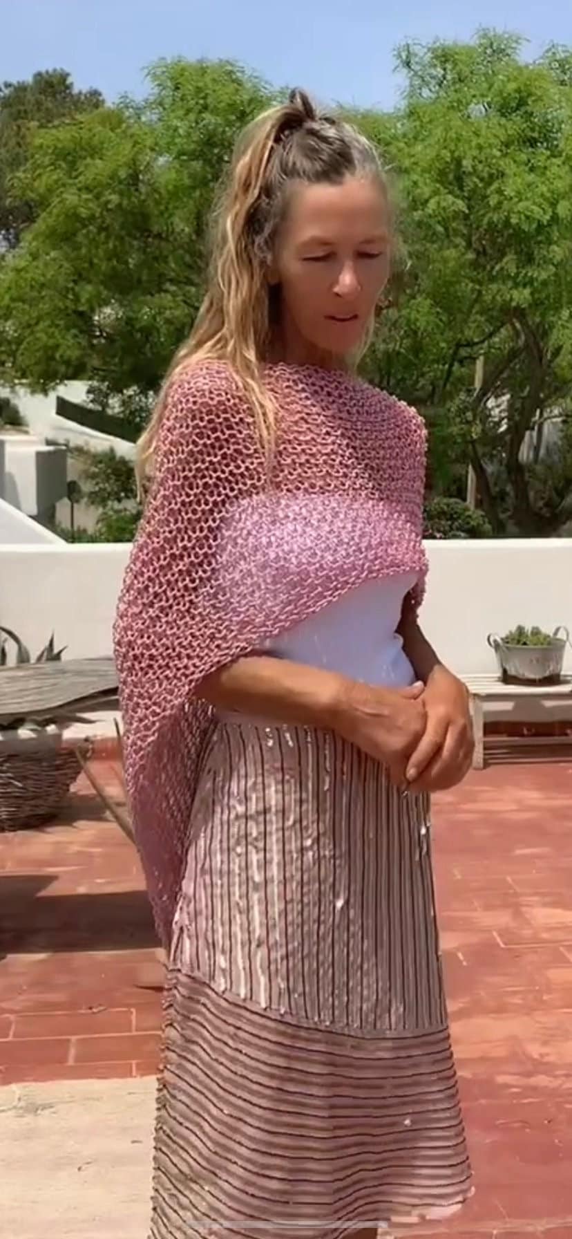 Pink Cotton Knit Poncho: Sheer Summer Capelet, Custom Colors