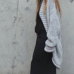 Silver gray Alpaca sweater, long alpaca mix gray cardigan, oversized, sustainable ethical clothing