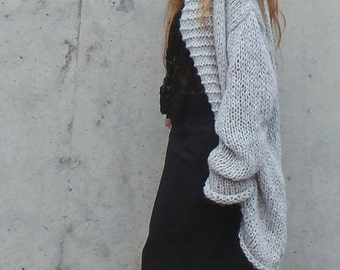 Silver gray Alpaca sweater, long alpaca mix gray cardigan, oversized, sustainable ethical clothing
