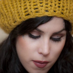 Mustard Yellow chunky knit hat beanie vegan, other shades green, black, brown, beige, blue, gray, orange, READY TO SHIP image 5