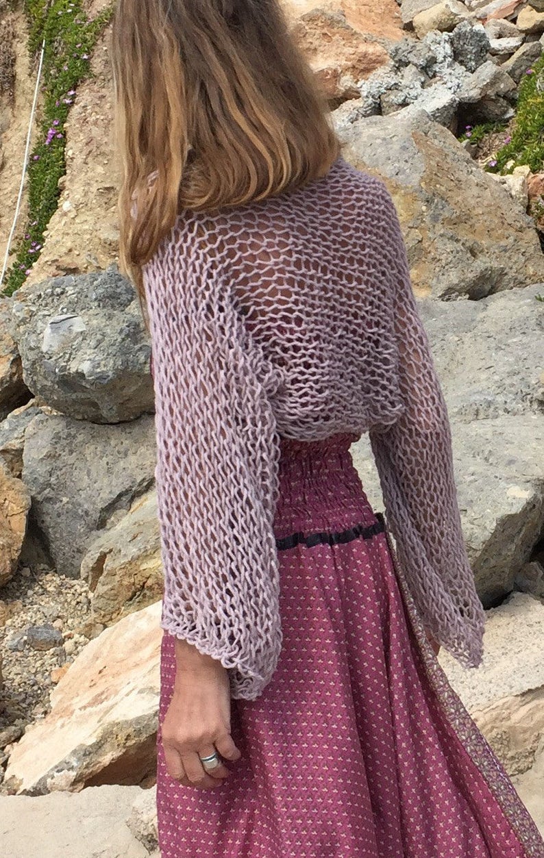 Lilac shrug loose knit wide sleeve long sleeve bolero hand Etsy