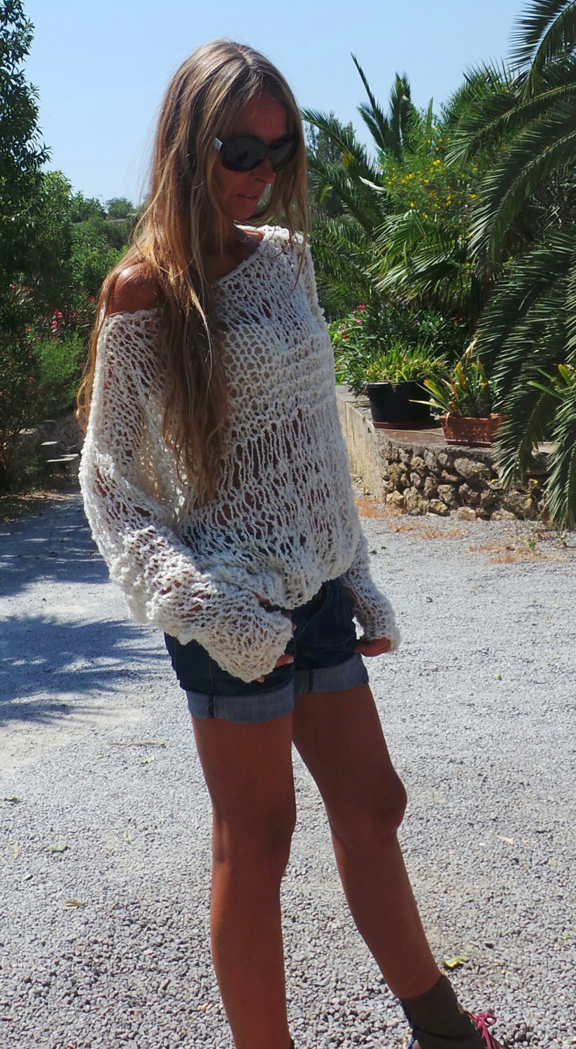 Ivory White Loose Knit Slouchy Sweater Thumb Hole Loose Knit - Etsy