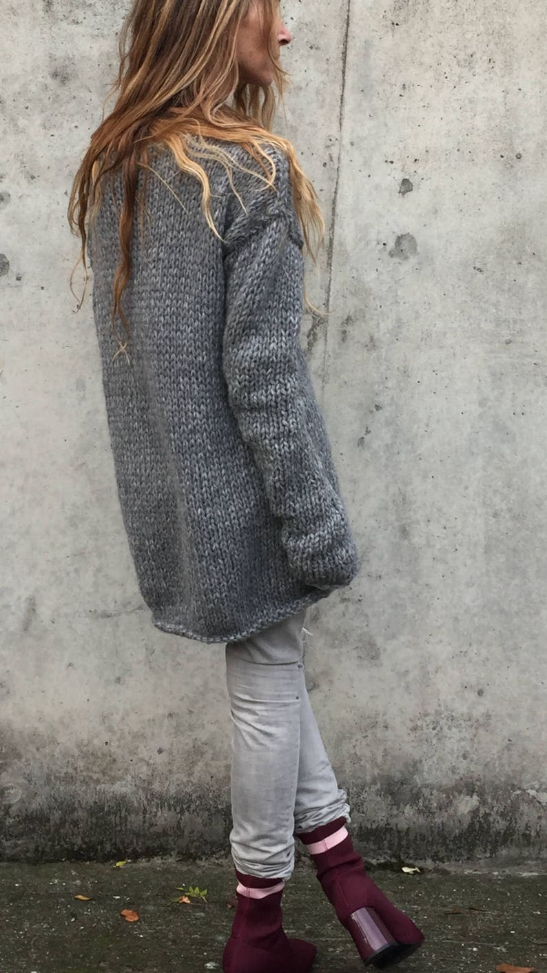 Gray Alpaca sweater dress, pullover, jumper dress women's knit dress, long line, handmade knitwear sustainable ethical clothing, Y2K image 4