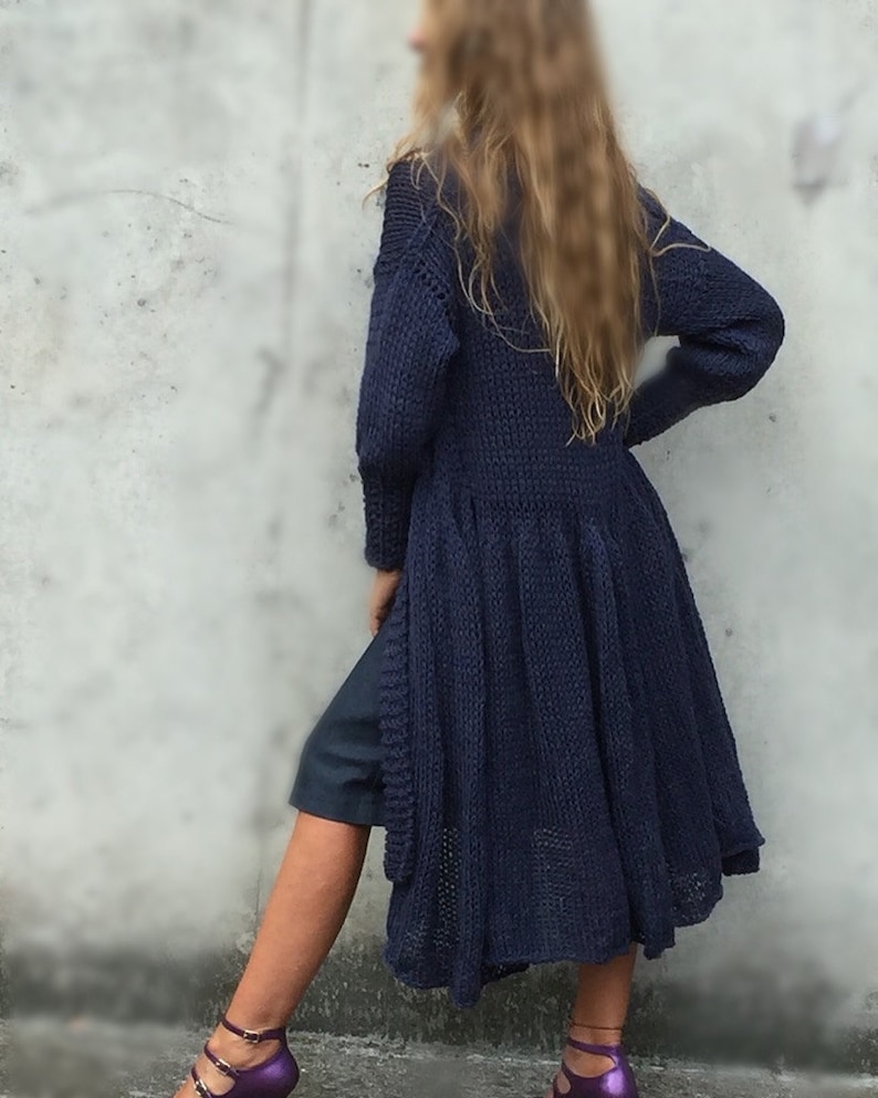 Blue Sweater Swing Coat Blue Knitted Coat Long Sweater Etsy
