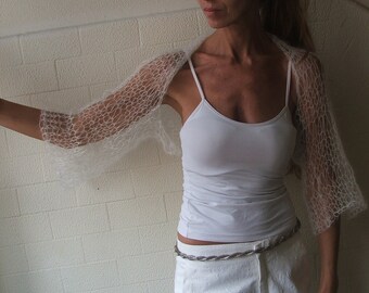White Sheer Knit Bolero Shrug, Ivory, Ethereal, Bridal