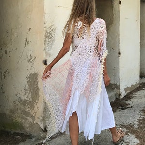 Boho Knitwear Shawl: Cotton Linen Poncho Cover-Up