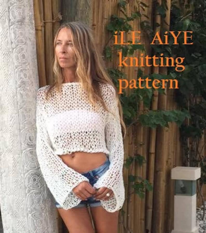 Knitting pattern Sweater womens fashion, crop top, womens easy knit pattern, PDF boho English KNITTING PATTERN, beginners, Y2K image 1
