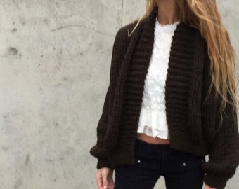 women's Brown chunky sweater bomber jacket  hand knit sweater  women's cardigan / women's sweater / alpaca sweater