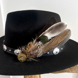 Groom&#39;s hunting feather boutonniere, pin, brooch mix of bird feathers hat lapel