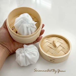 Felt bao buns Felt steamed buns Pretend play Pretend kitchen food Felt food Felt Chinese food Gifts for toddlers Bamboo mini steamer dim sum