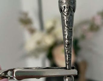 Victorian Tussy Mussy Lapel Pin: Gunmetal Gray Bud Vase Brooch