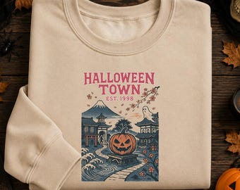 Halloween Town Est 1998 Sweatshirt, Vintage Pumpkin Halloween Shirt, Spooky Autumn Crewneck, Fall Season Graphic Sweatshirt
