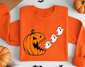 Pumpkin Ghost Sweatshirt, Halloween Shirt, Jack O Lantern Graphic Tshirt