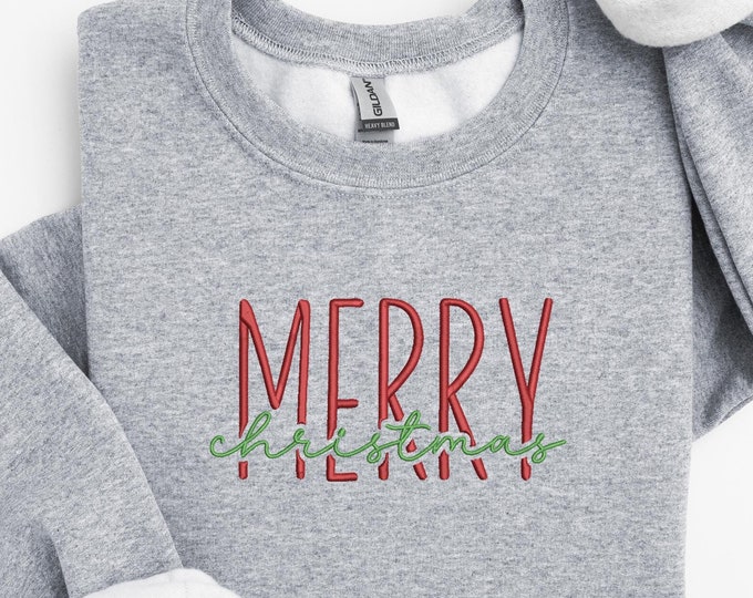 Merry Christmas Embroidery Sweatshirt, Merry Christmas Sweatshirt, Merry Christmas Shirt, Embroidered Christmas Sweater, Merry Christmas Tee