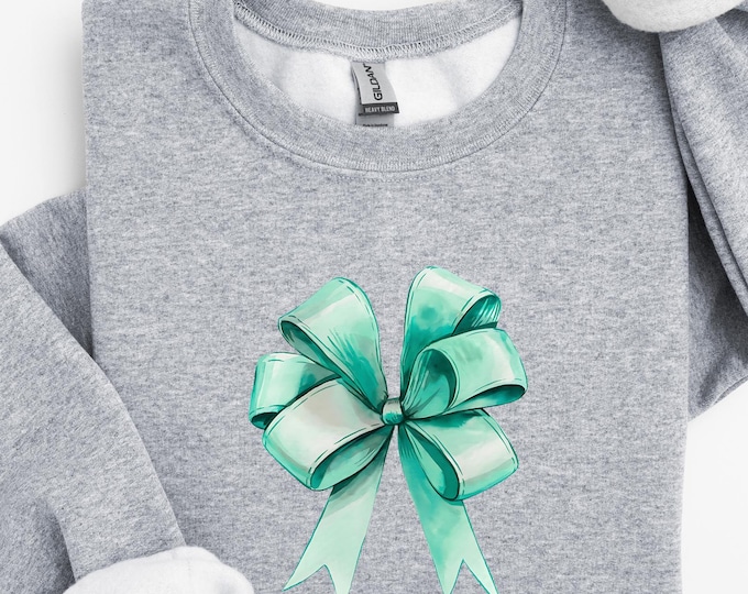 Coquette Bow Sweatshirt, Green Ribbon Sweater, Girly Aesthetic, Bow Shirt, Cozy and Stylish Holiday Top, Perfect Festive Gift Sweatshirt
