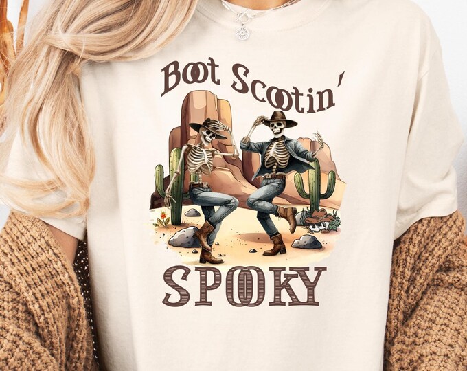 Boot Scootin' Spooky Halloween Shirt - Dancing Skeleton Western Tee - Funny Cowboy Skeleton Graphic - Spooky Fall T-Shirt, Halloween Costume