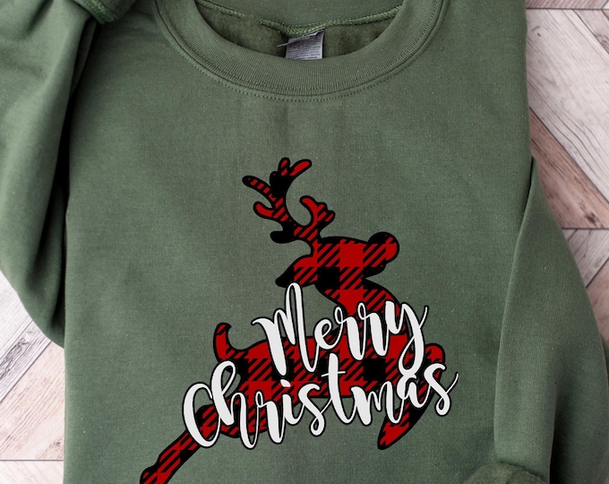 Merry Christmas with Deer Sweatshirt, Cute Merry Christmas Shirt, Christmas Deer Hoodie, Gift For Friend Christmas Sweatshirt, Christmas Tee
