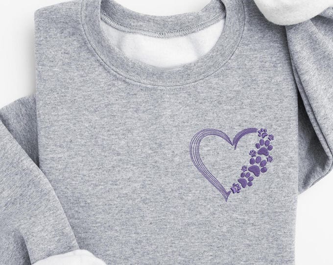 Minimalist Embroidered Heart and Paw Sweatshirt, Pet Lover Gift, Embroidery Dog Mom Shirt, Cute Animal Lover Unisex Shirt, Heart Paw T-shirt
