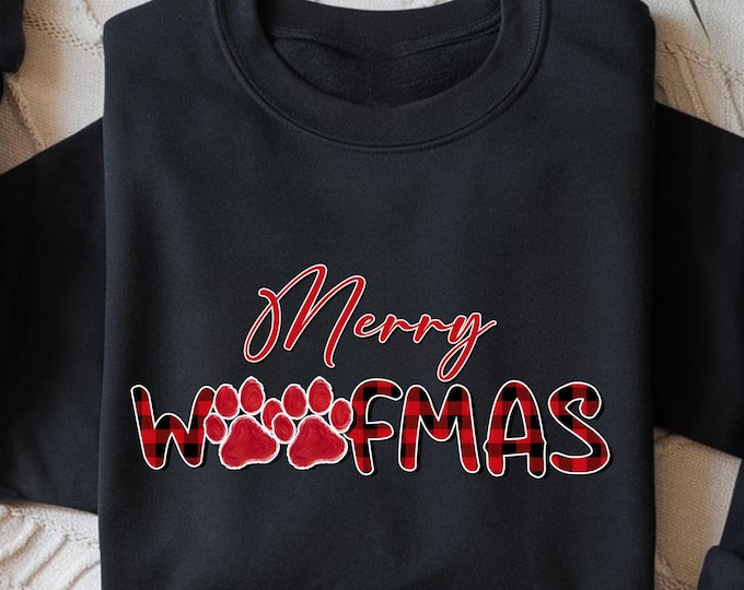 Merry Woofmas Sweatshirt, Dog Christmas Shirt, Dog Lover Shirt, Dog Lover Christmas Gift, Christmas Dog Shirt, Christmas Lights Sweatshirt