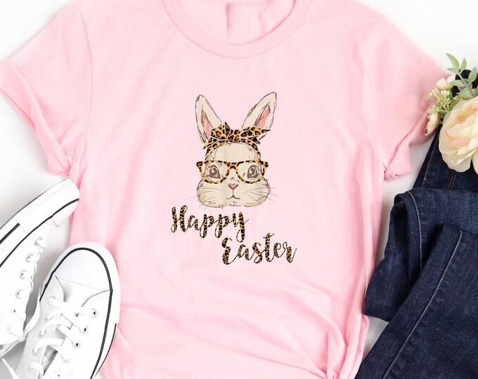 Leopard Bunny Easter Shirt - Cute Happy Easter Tee - Boho Bunny Graphic Shirt - Spring Bunny Shirt Women - Retro Bunny Ears - Easter Outfit