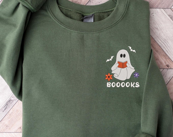 Ghost Pocket Size Embroideery Sweatshirt, Ghost Books Pocket Size Halloween Sweatshirt, Ghost Pocket Size Halloween Long Sleeve, Ghost Shirt