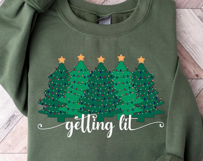 Getting Lit Christmas Tree Sweatshirt - Funny Holiday Graphic Tee, Festive Christmas Lights Sweater, Cute Christmas Shirt for Winter Season
