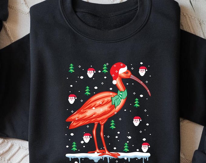 Christmas Ibis Bird Sweatshirt, Funny Santa Bird Ugly Xmas Sweater, Tropical Holiday Crewneck, Unique Christmas Wildlife Gift, Christmas Tee
