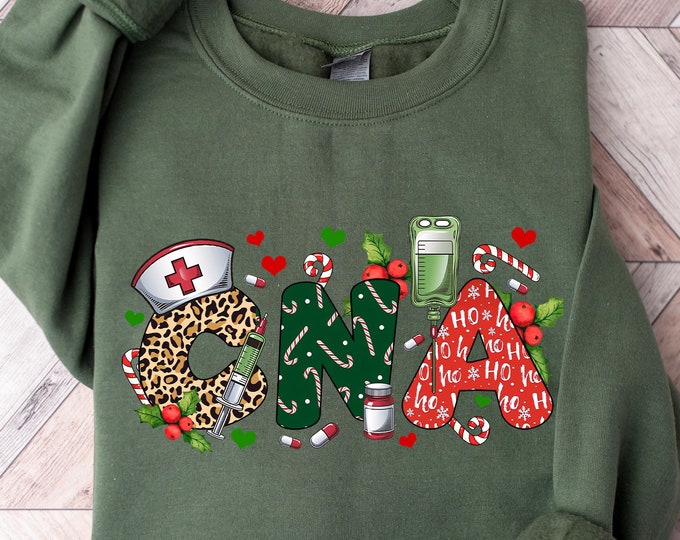 CNA Christmas Sweatshirt, Nurse Christmas Sweatshirt, Retro Christmas Nurse Shirt, Christmas Nurse Coquette Bow Shirt, Nurse life Sweatshirt