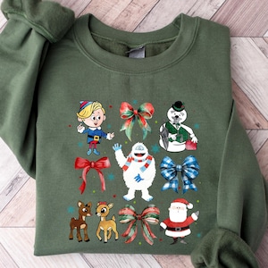 Retro Christmas Cartoon Friends Sweatshirt, Coquette Christmas Sweatshirt, Snow Holiday Shirt, Cute Cartoon Characters Shirt, Winter Shirt