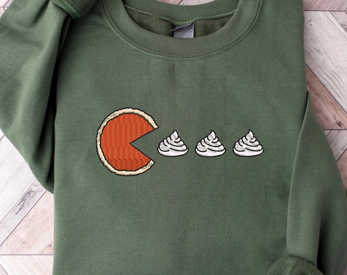 Pumpkin Pie Embroidery Sweatshirt, Cute Whipped Cream Stitching, Cozy Shirt, Handmade Autumn Embroidery Gift, Thanksgiving Pie Aesthetic