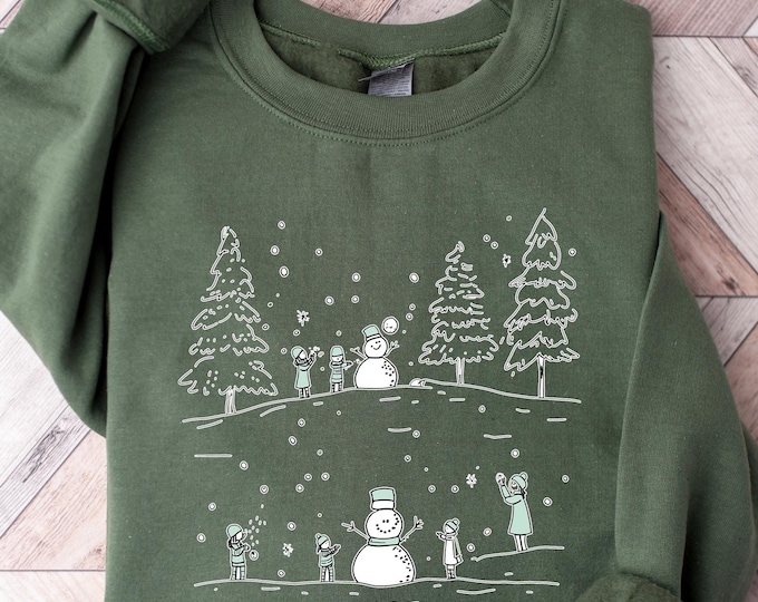 Christmas Snowman Sketch Sweatshirt, Christmas Snowman Shirt, Snowman T-shirt, Snowman Shirt, Christmas Crewneck, Winter Shirts for Kid's