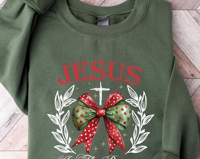 Jesus Christmas Sweatshirt, Jesus Christmas Shirt, Jesus is The Reason Christmas Sweatshirt - Festive Green Holiday Shirt, Christmas T-shirt