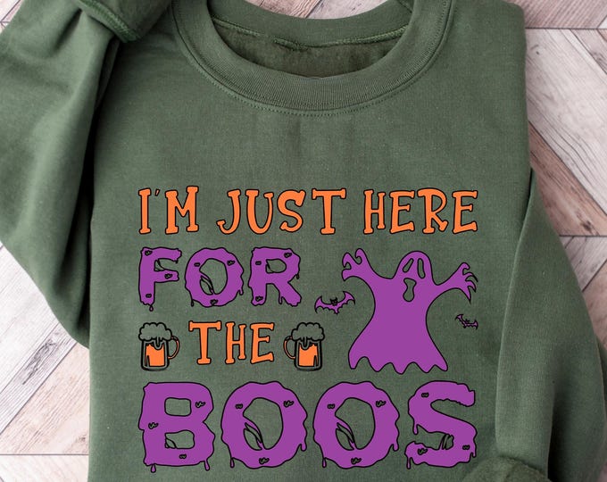 I'm Just Here for the Boos Halloween Sweatshirt, Ghost Beer Crewneck, Cute Spooky Drunk Tee, Fall Party Shirt, Booze Lover Halloween Gift