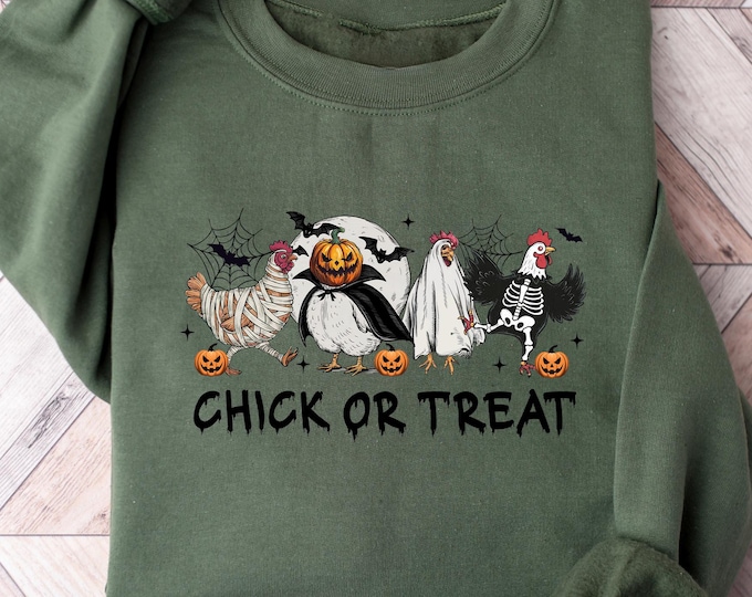 Funny Halloween Chicken Sweatshirt - Chick or Treat Mummy Ghost Skeleton Pumpkin Hen Shirt - Fall Farm Animal Costume Shirt - Spooky Shirt